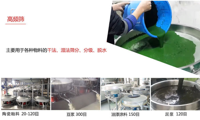 用于各種物料的干法，濕法，分級，脫水等功能